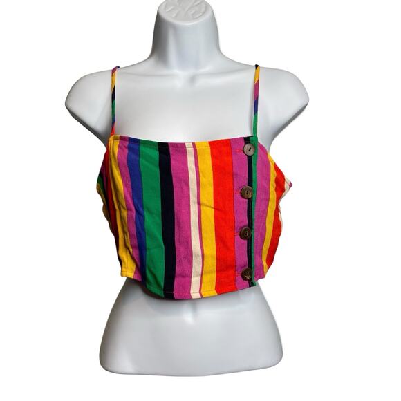 Pride Women's Rainbow Striped Cropped Top Size M Parade Vibrant Gay Forever 21 - Picture 1 of 12